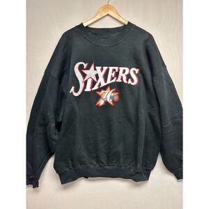 Philadelphia 76ers Majestic NBA Sweatshirt Mens Black Graphic Crewneck 2XL NWT